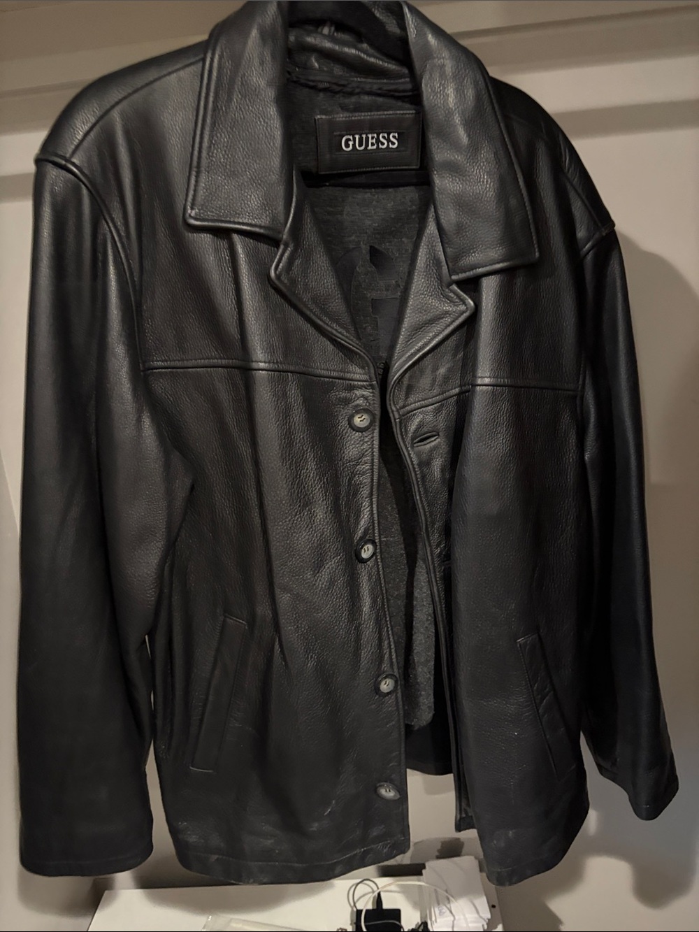 GUESS men’s Black Leather Jacket with removable vest liner large